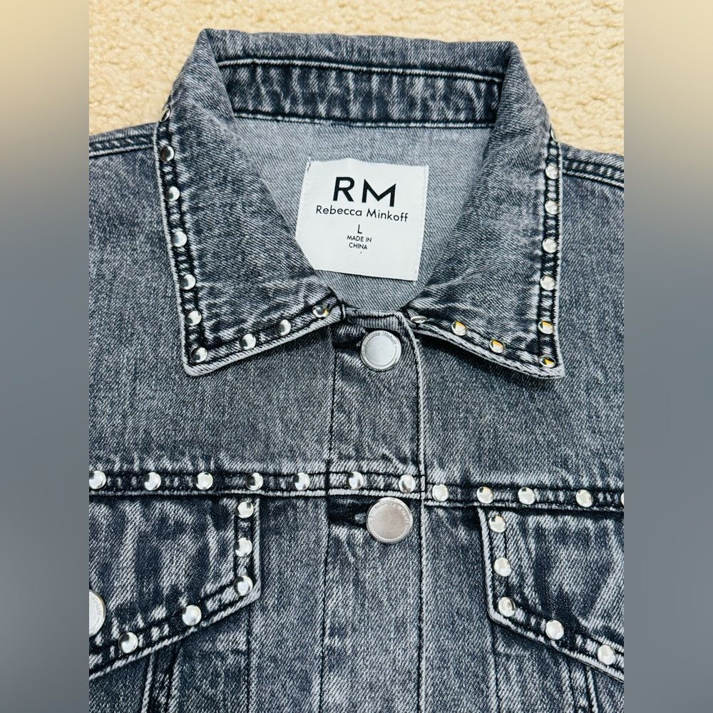 NWOT Rebecca Minkoff Studded Light Black Wash Denim Jean Jacket Women’s Sz L - Picture 8 of 16